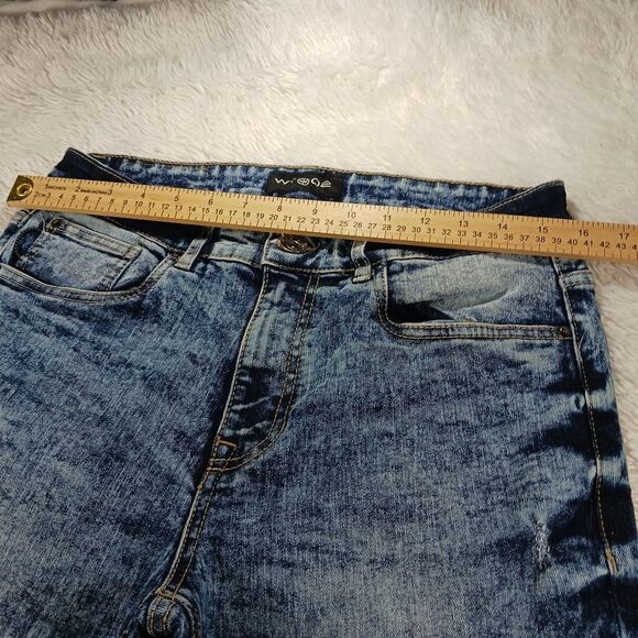 WT02 Acid Wash Denim Jeans Men's 32x30(29) Stretch Faux Double Knee Blue........ - Picture 6 of 14